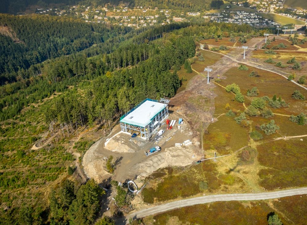 Aerial image Willingen (Upland) - Construction site for the new construction of a ski lift K1 on the Ettelsberg in Willingen (Upland) in the state, Germany