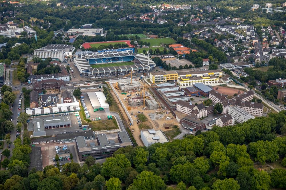 Aerial image Bochum - New construction Social Therapeutic Institute on the site of prison premises and security fencing of the prison on Kruemmede in Bochum in the state North Rhine-Westphalia, Germany