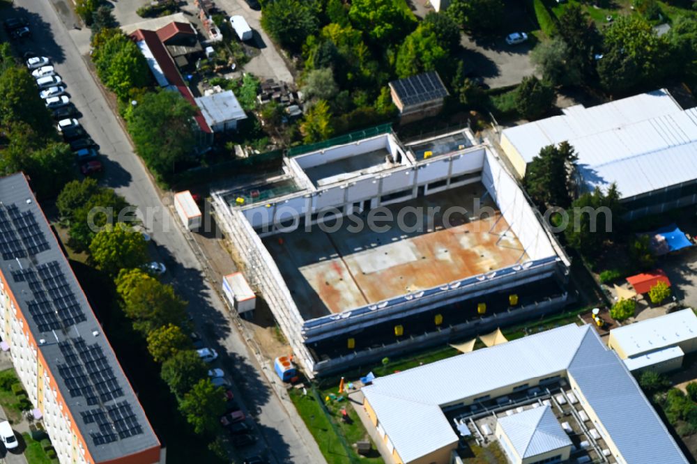 Biesenthal from the bird's eye view: Construction site for the new sports hall on street Schuetzenstrasse in Biesenthal in the state Brandenburg, Germany