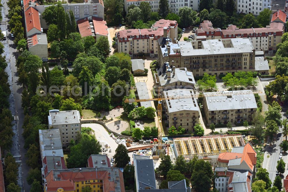 Berlin from above - Construction site for the new sports hall on Neuen Schoenholzer Strasse in the district Pankow in Berlin, Germany