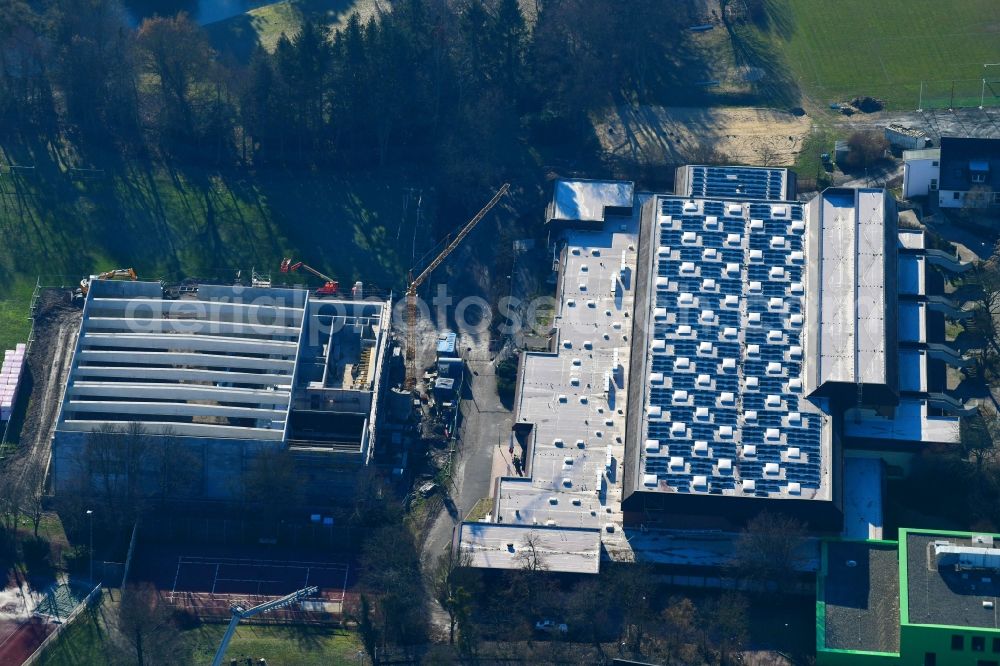 Aerial image Kassel - Construction site for the new sports hall Drei-Felof-Sporthalle (TASK-Halle) on Gelaende of Universitaet Kassel on Damaschkestrasse in Kassel in the state Hesse, Germany