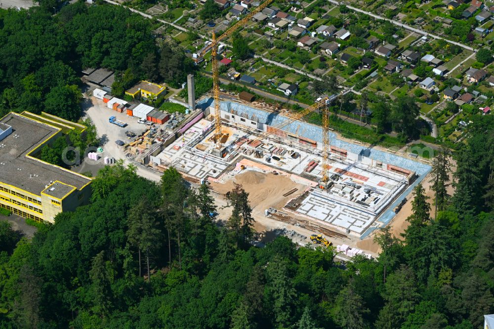 Aerial photograph Karlsruhe - Construction site for the new construction of the gym and sports hall - three-field sports hall at the Engelbert-Bohn-School on street Joachim-Kurzaj-Weg in the district Oberreut in Karlsruhe in the state Baden-Wuerttemberg, Germany