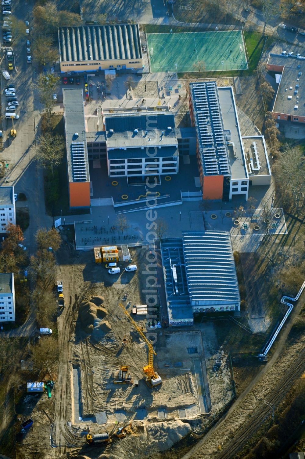 Aerial photograph Potsdam - Construction site for the new sports hall on Haeckelstrasse in the district Potsdam West in Potsdam in the state Brandenburg, Germany