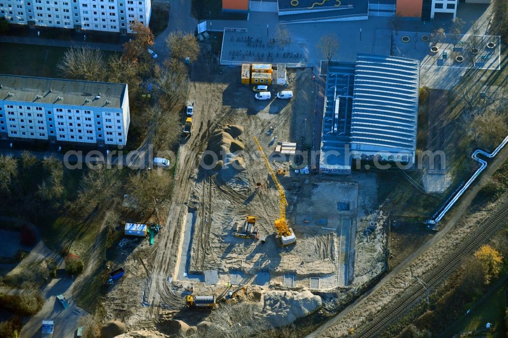 Potsdam from above - Construction site for the new sports hall on Haeckelstrasse in the district Potsdam West in Potsdam in the state Brandenburg, Germany