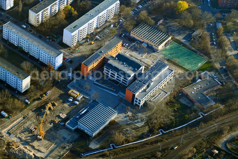 Potsdam from the bird's eye view: Construction site for the new sports hall on Haeckelstrasse in the district Potsdam West in Potsdam in the state Brandenburg, Germany