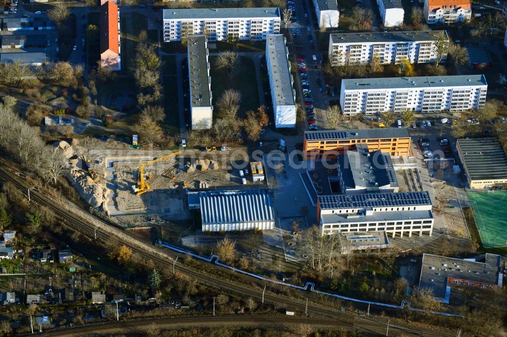Aerial image Potsdam - Construction site for the new sports hall on Haeckelstrasse in the district Potsdam West in Potsdam in the state Brandenburg, Germany