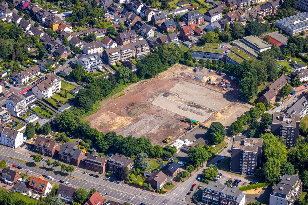 Aerial photograph Bottrop - Construction site for the new sports hall of Josef-Albers-Gymnasium Bottrop on street Neustrasse in Bottrop at Ruhrgebiet in the state North Rhine-Westphalia, Germany