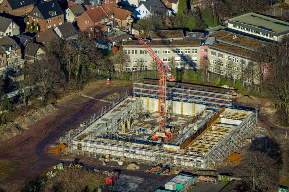 Aerial photograph Bottrop - Construction site for the new sports hall of Josef-Albers-Gymnasium Bottrop on street Neustrasse in the district Stadtmitte in Bottrop at Ruhrgebiet in the state North Rhine-Westphalia, Germany