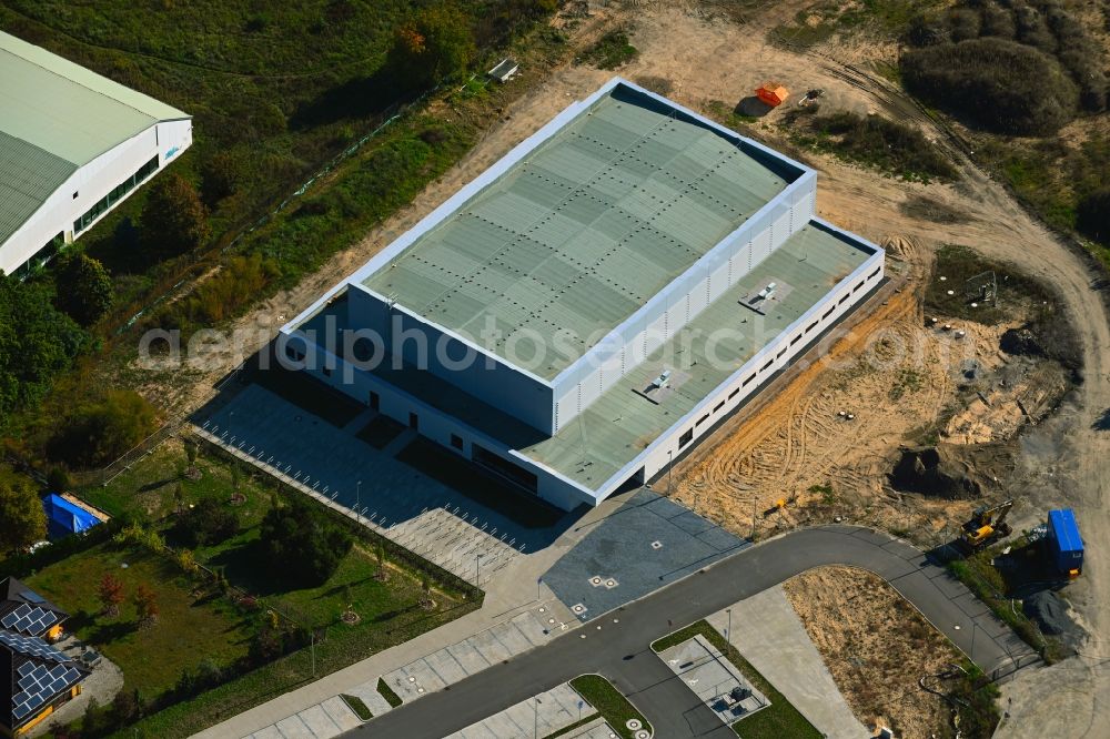 Aerial image Stahnsdorf - Construction site for the new sports hall of Lindenhof-Grundschule Stahnsdorf on Schulstrasse in Stahnsdorf in the state Brandenburg, Germany