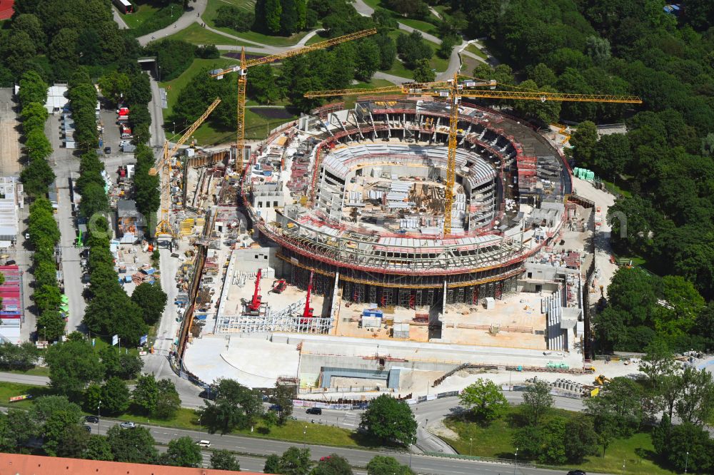 Aerial image München - Construction site for the new sports hall SAP Garden in Olympiapark on street Toni-Merkens-Weg in the district Milbertshofen-Am Hart in Munich in the state Bavaria, Germany