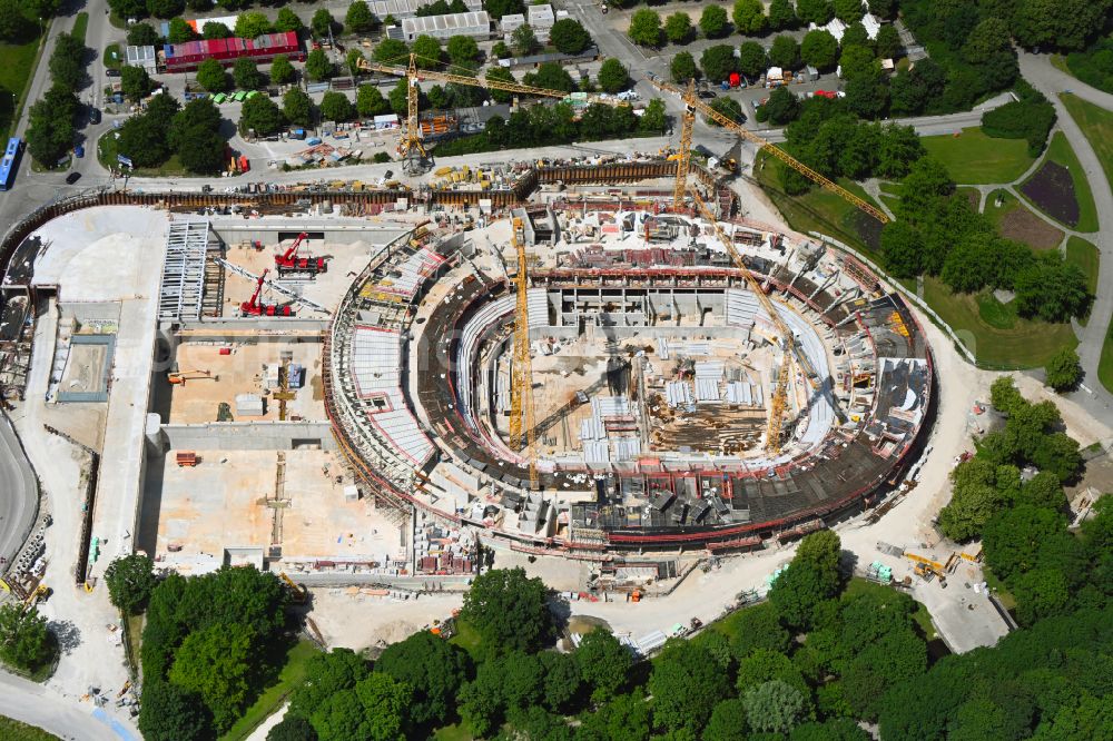 München from above - Construction site for the new sports hall SAP Garden in Olympiapark on street Toni-Merkens-Weg in the district Milbertshofen-Am Hart in Munich in the state Bavaria, Germany