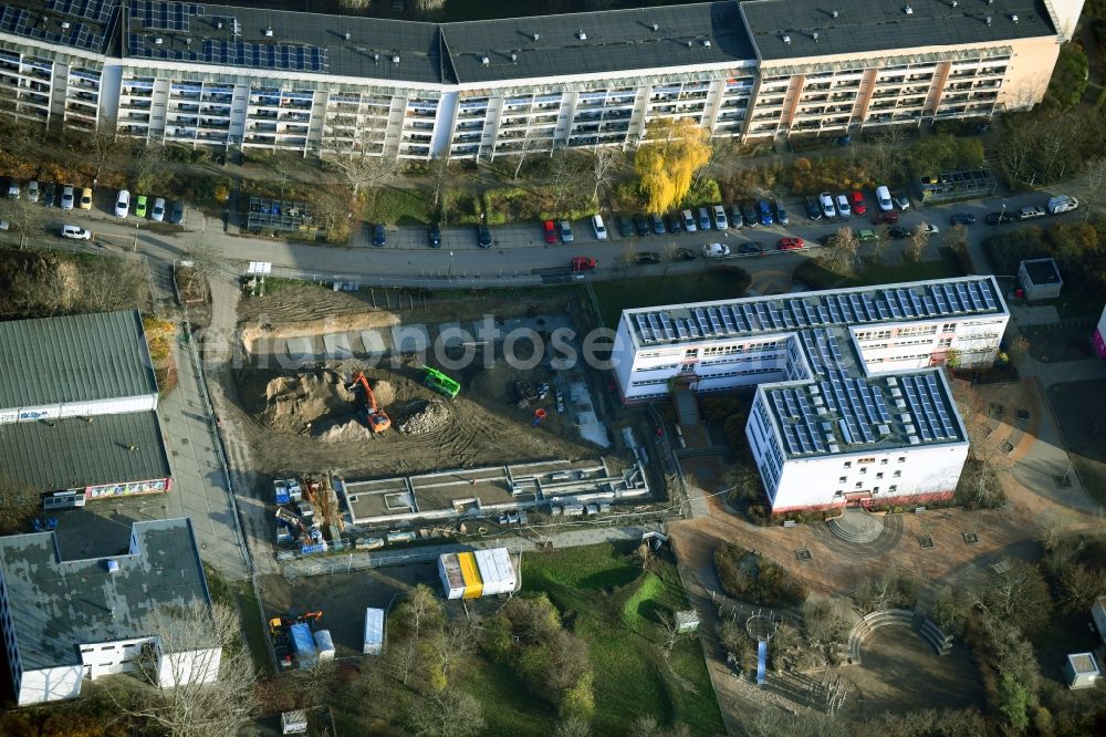 Berlin from above - Construction site for the new sports hall on Teterower Ring in the district Hellersdorf in Berlin, Germany