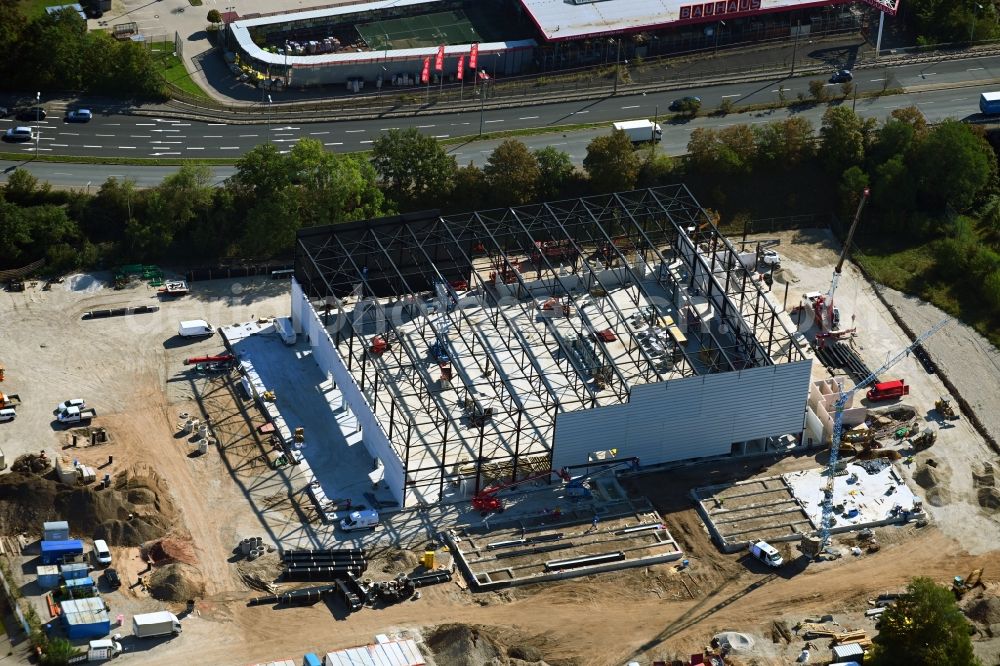Nürnberg from the bird's eye view: Construction site for the new sports hall Am Tillypark in the district Schweinau in Nuremberg in the state Bavaria, Germany
