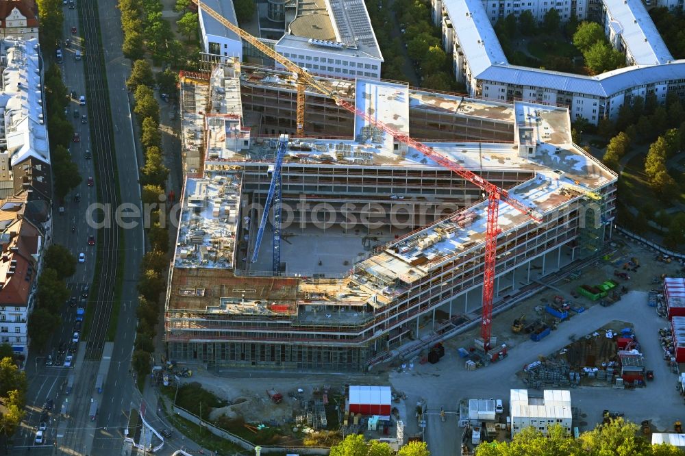 München from above - Construction site for the new building eines Strafjustizzentrum on Schwere-Reiter-Strasse - Emma-Ihrer-Strasse - Anita-Augspurg-Allee in Munich in the state Bavaria, Germany