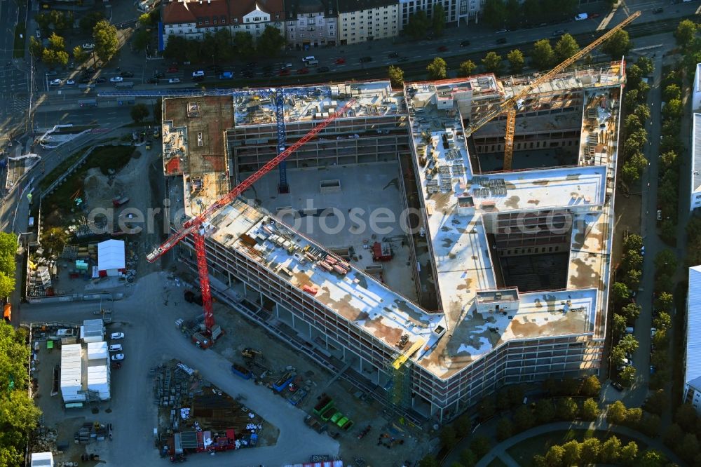 München from the bird's eye view: Construction site for the new building eines Strafjustizzentrum on Schwere-Reiter-Strasse - Emma-Ihrer-Strasse - Anita-Augspurg-Allee in Munich in the state Bavaria, Germany