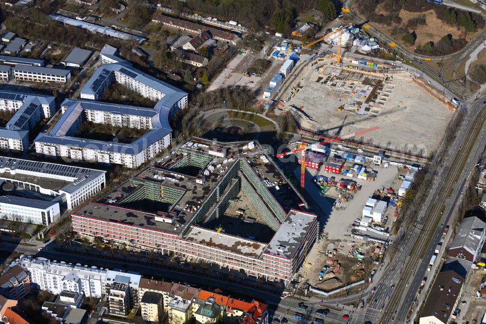 Aerial photograph München - Construction site for the new building eines Strafjustizzentrum on Schwere-Reiter-Strasse - Emma-Ihrer-Strasse - Anita-Augspurg-Allee in Munich in the state Bavaria, Germany