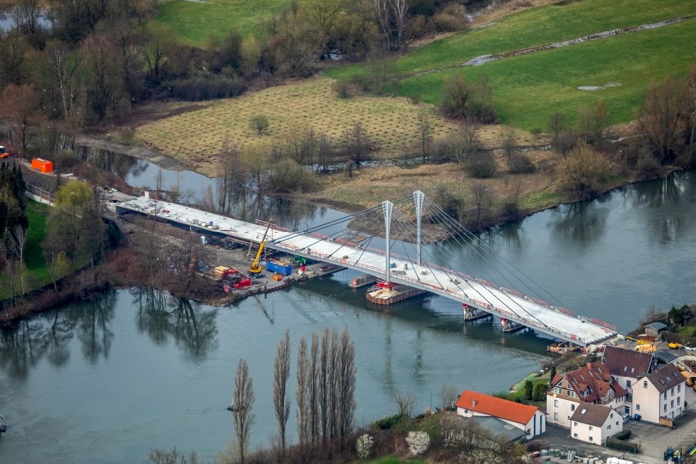 Essen from above - Construction of road bridge Kampmannbruecke about the Ruhr in Essen in the state North Rhine-Westphalia
