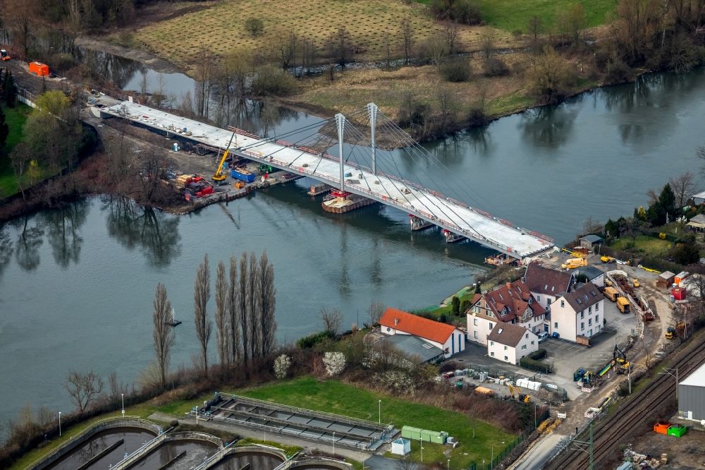 Essen from the bird's eye view: Construction of road bridge Kampmannbruecke about the Ruhr in Essen in the state North Rhine-Westphalia