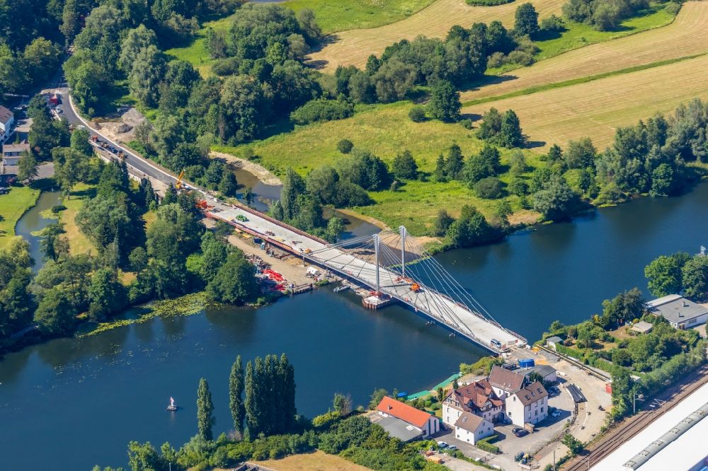 Aerial photograph Essen - Construction of road bridge Kampmannbruecke about the Ruhr in Essen in the state North Rhine-Westphalia