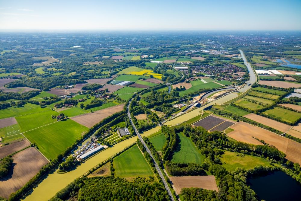 Aerial image Greven - Construction of road bridge of Kanalumfahrung between Gittruper Strasse and FueA?struper Strasse in Greven in the state North Rhine-Westphalia, Germany