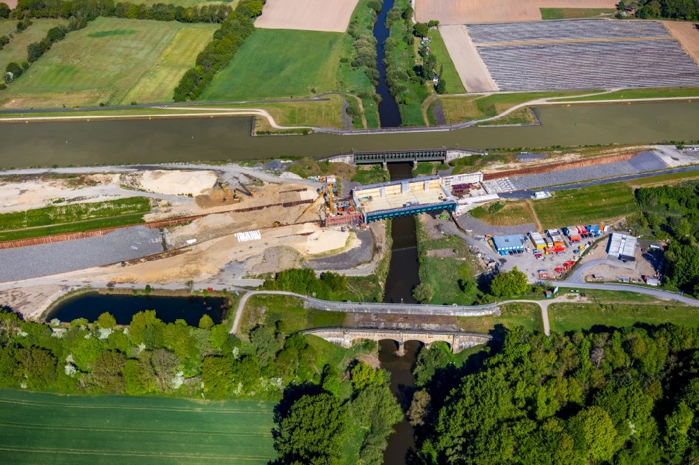 Aerial photograph Greven - Construction of road bridge of canal bypass between Gittruper Strasse and Fuestruper Strasse in Greven in the state North Rhine-Westphalia, Germany