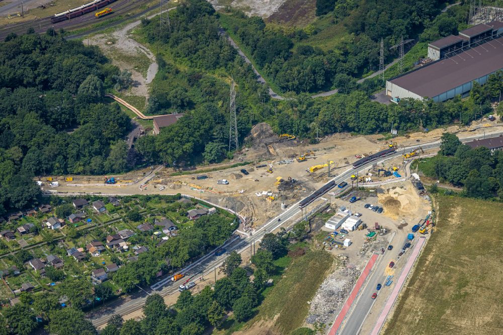 Aerial photograph Duisburg - Construction site for the new construction of the Willi-Brandt-Ring road in the district of Marxloh in Duisburg in the Ruhr area in the state of North Rhine-Westphalia, Germany