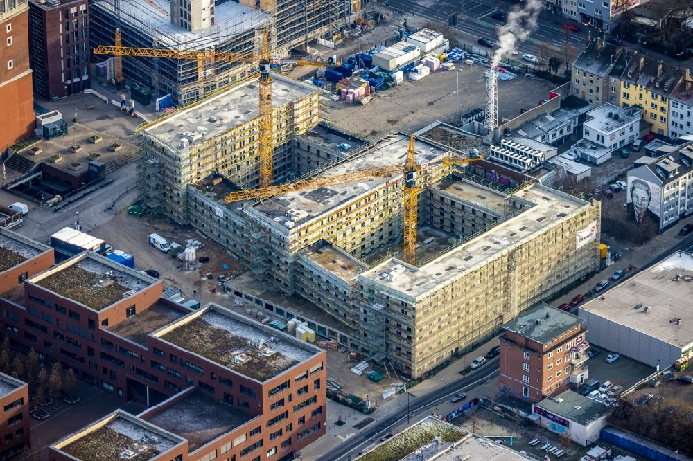 Dortmund from above - Construction site of a student dorm on Emil-Moog-Platz - Benno-Elkan-Allee - Ritterstrasse in the district Westpark in Dortmund at Ruhrgebiet in the state North Rhine-Westphalia, Germany