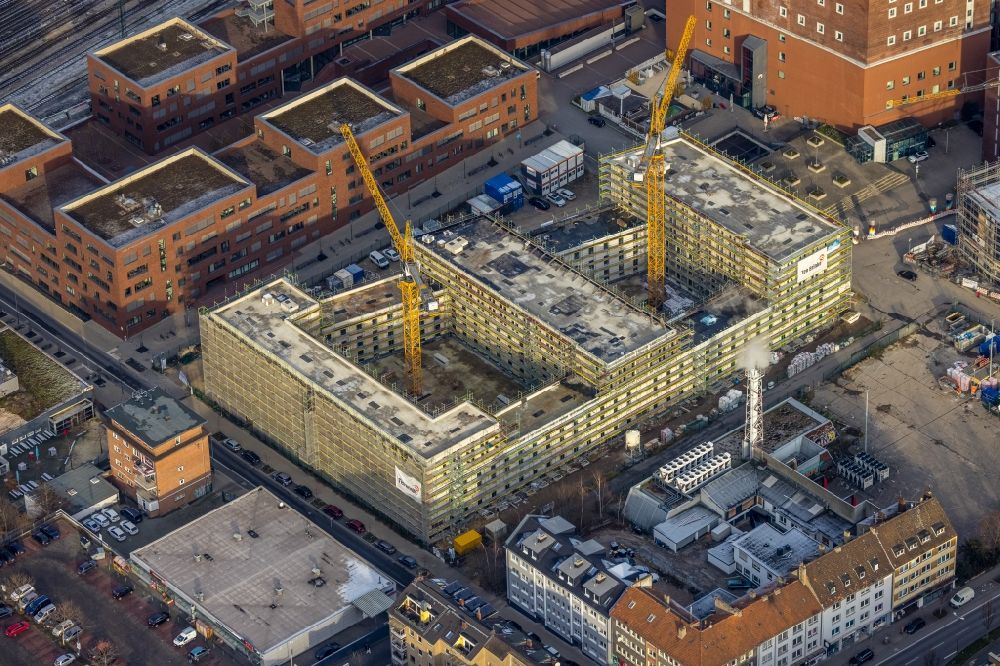 Dortmund from the bird's eye view: Construction site of a student dorm on Emil-Moog-Platz - Benno-Elkan-Allee - Ritterstrasse in the district Westpark in Dortmund at Ruhrgebiet in the state North Rhine-Westphalia, Germany