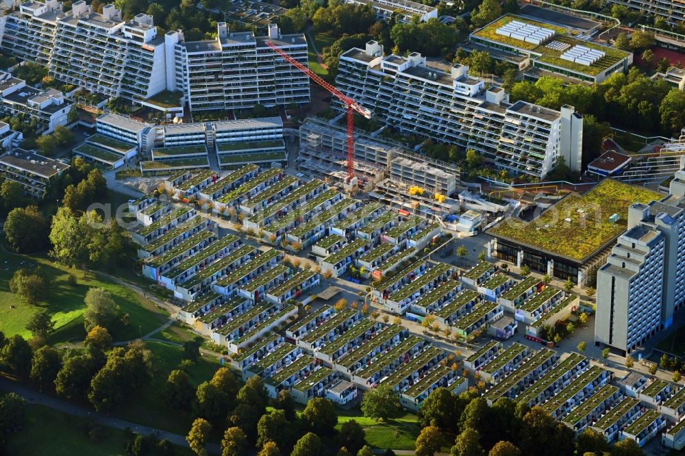Aerial image München - Construction site of a student dorm Olympisches Dorf on Connollystrasse in the district Milbertshofen-Am Hart in Munich in the state Bavaria, Germany