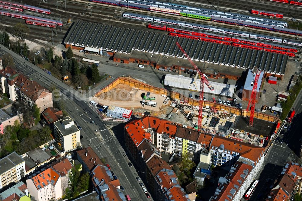 Nürnberg from the bird's eye view: Construction site of a student dorm in the district Glockenhof in Nuremberg in the state Bavaria, Germany