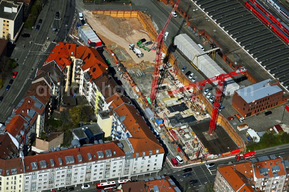 Aerial photograph Nürnberg - Construction site of a student dorm in the district Glockenhof in Nuremberg in the state Bavaria, Germany