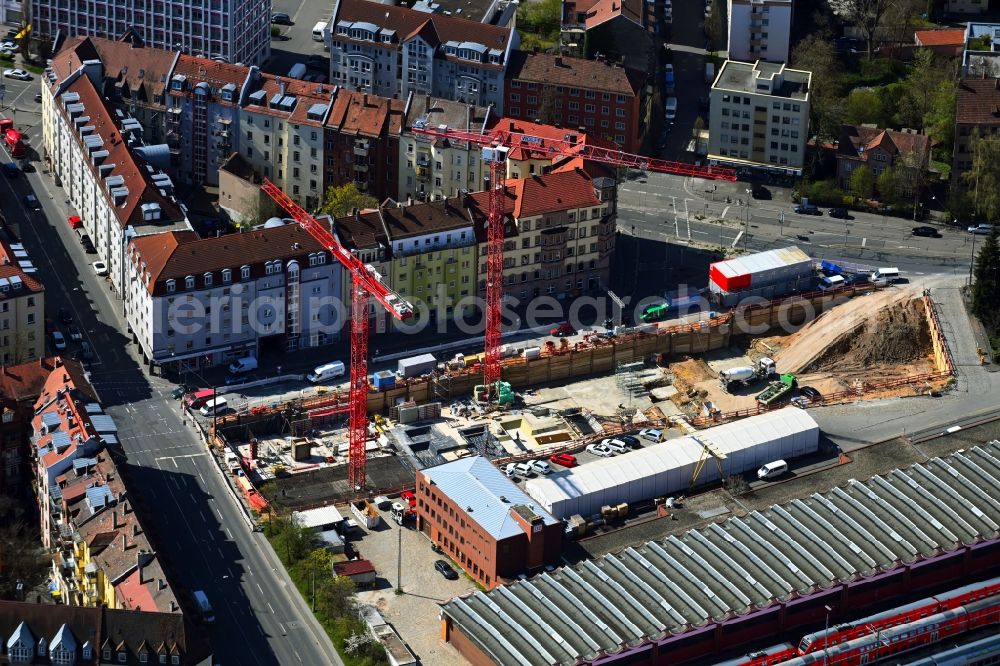Nürnberg from above - Construction site of a student dorm in the district Glockenhof in Nuremberg in the state Bavaria, Germany