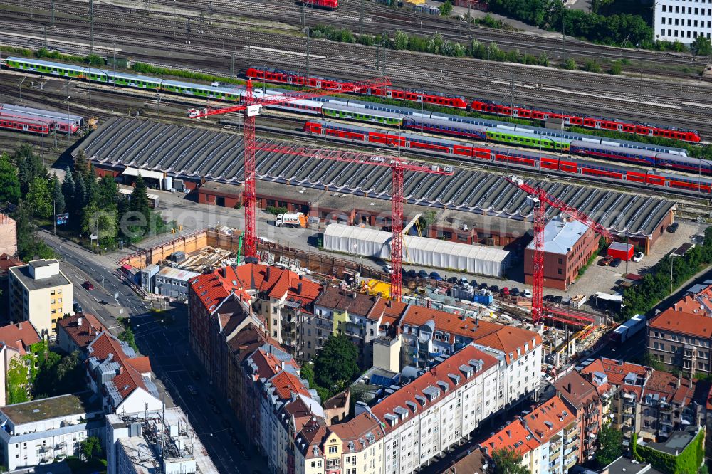 Aerial image Nürnberg - Construction site of a student dorm in the district Glockenhof in Nuremberg in the state Bavaria, Germany