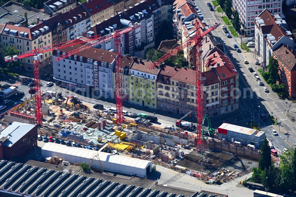 Aerial image Nürnberg - Construction site of a student dorm in the district Glockenhof in Nuremberg in the state Bavaria, Germany