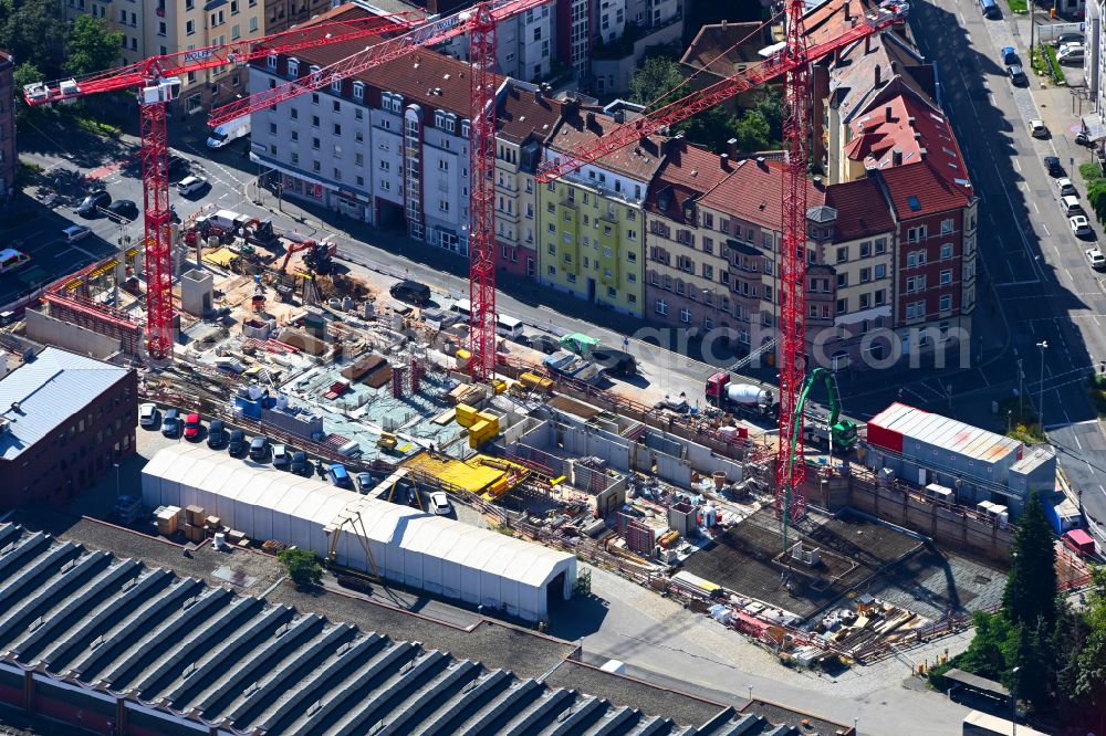 Aerial photograph Nürnberg - Construction site of a student dorm in the district Glockenhof in Nuremberg in the state Bavaria, Germany