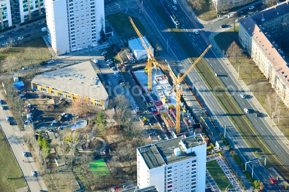 Aerial image Dresden - Construction site of a student dorm on Grunaer Strasse in the district Suedvorstadt-Ost in Dresden in the state Saxony, Germany