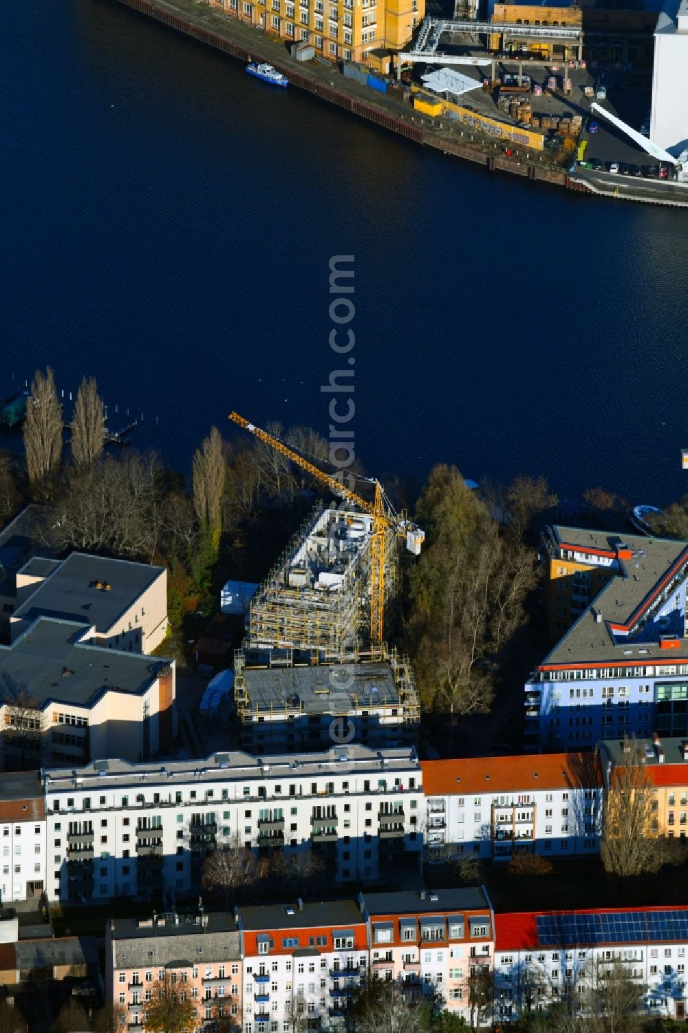 Aerial photograph Berlin - Construction site of a student dorm on Schnellerstrasse in the district Schoeneweide in Berlin, Germany
