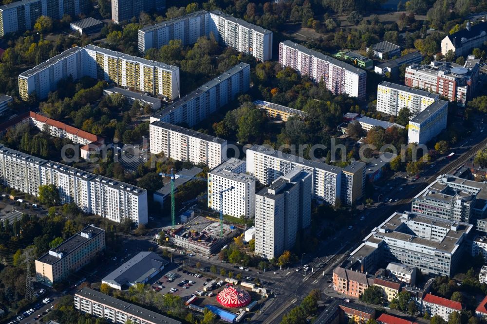 Berlin from above - Construction site of a student dorm on Storkower Strasse corner Alfred-Jung-Strasse in the district Lichtenberg in Berlin, Germany