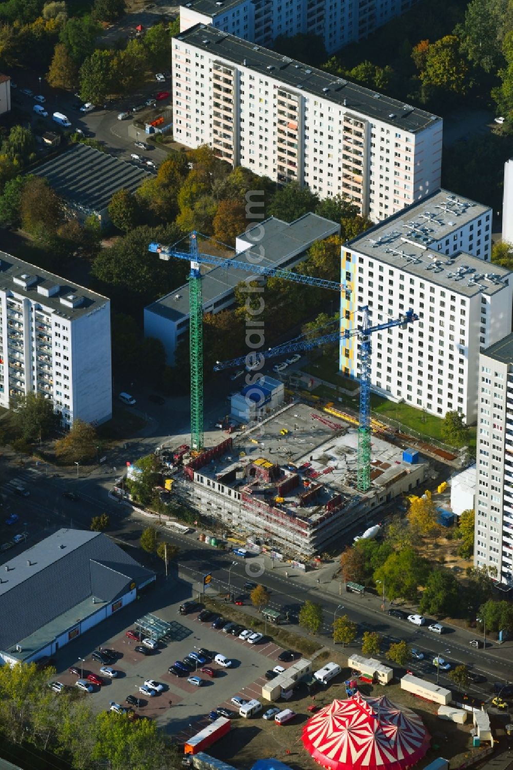 Aerial image Berlin - Construction site of a student dorm on Storkower Strasse corner Alfred-Jung-Strasse in the district Lichtenberg in Berlin, Germany