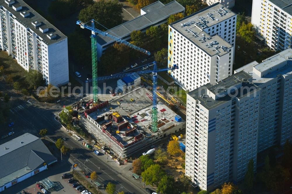 Berlin from above - Construction site of a student dorm on Storkower Strasse corner Alfred-Jung-Strasse in the district Lichtenberg in Berlin, Germany