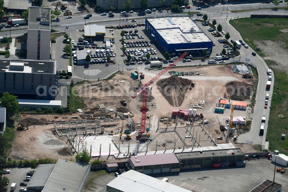 Aerial image Nürnberg - Construction site for the construction of a new supermarket of EDEKA ZENTRALE AG & Co. KG at Kurt-Trieste-Strasse in Nuremberg in the federal state of Bavaria, Germany