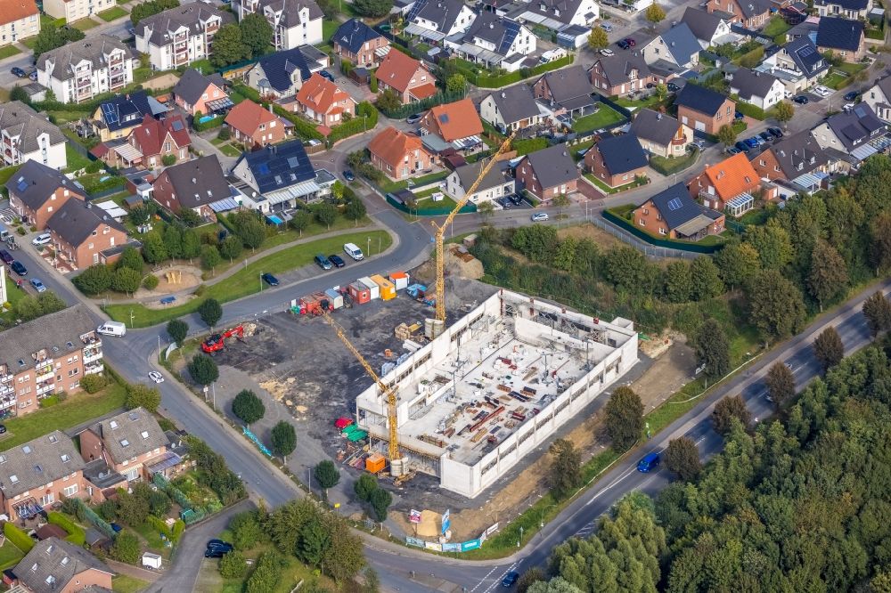 Aerial photograph Hamm - Construction site for the new building of a store of the supermarket Aldi Am Dahlhof in Hamm at Ruhrgebiet in the state North Rhine-Westphalia, Germany
