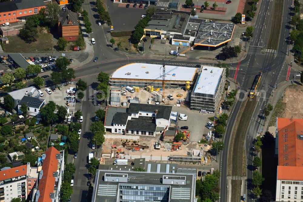 Aerial image Dresden - Construction site for the new building of a store of the supermarket on Behringstrasse corner Froebelstrasse in Dresden in the state Saxony, Germany