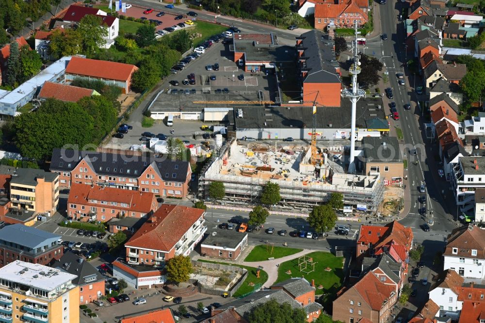 Aerial image Lauenburg/Elbe - Construction site for the new building of a store of the supermarket Edeka on Berliner Strasse corner Buechener Weg in Lauenburg/Elbe in the state Schleswig-Holstein, Germany