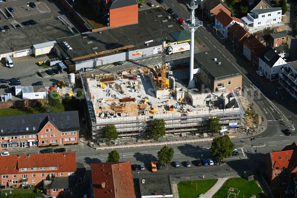 Lauenburg/Elbe from above - Construction site for the new building of a store of the supermarket Edeka on Berliner Strasse corner Buechener Weg in Lauenburg/Elbe in the state Schleswig-Holstein, Germany