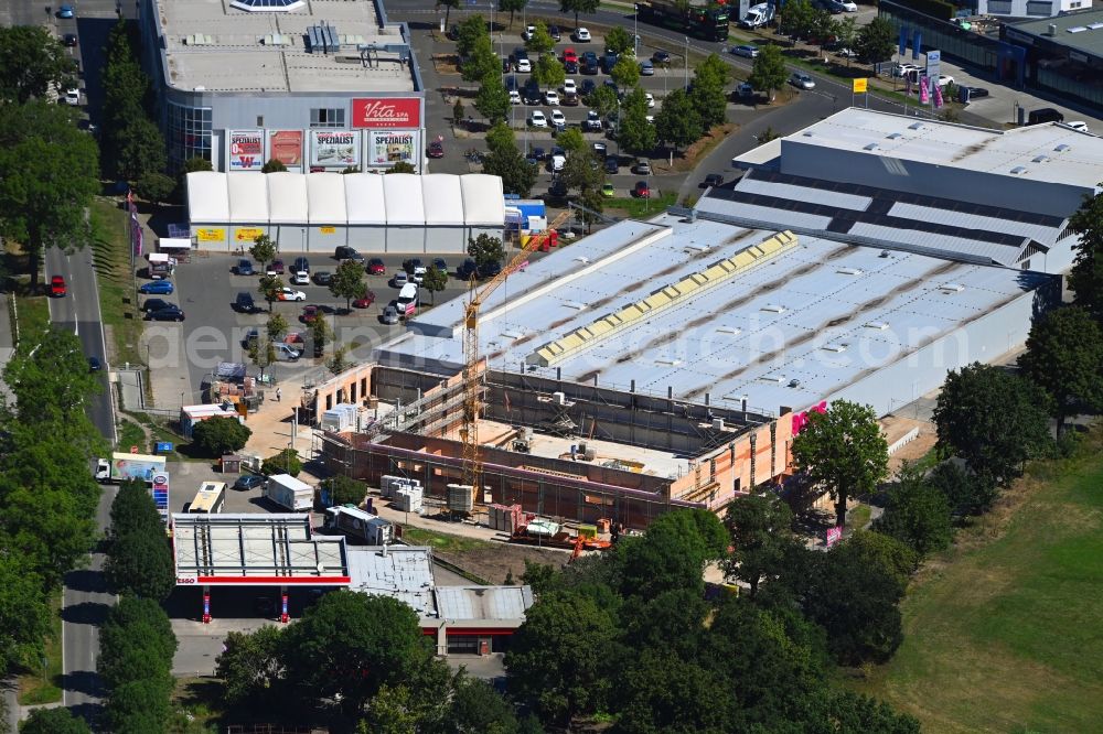 Bernau from above - Construction site for the new building of a store of the supermarket of Netto Marken-Discount AG & Co. KG after the previous demolition by Hagedorn GmbH on Ruednitzer Chaussee in Bernau in the state Brandenburg, Germany