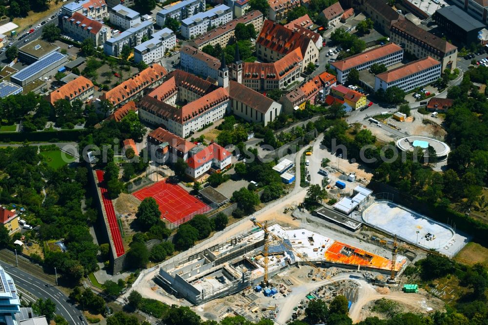 Würzburg from the bird's eye view: Construction for the new building of the spa and swimming pool at the swimming pool of Recreation Nautilandbad in the district Zellerau in Wuerzburg in the state Bavaria, Germany