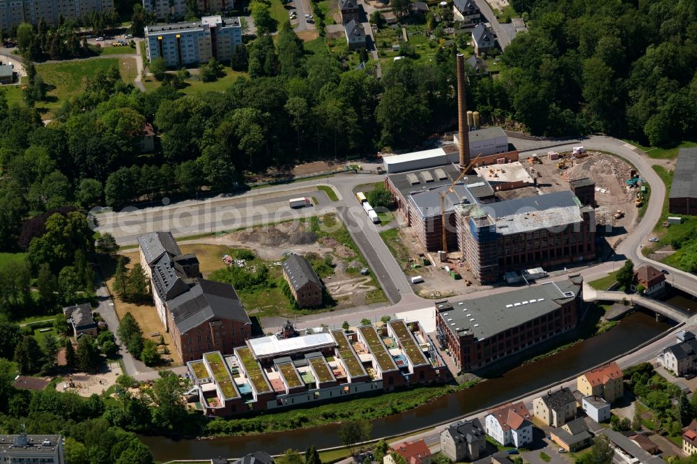 Aerial image Flöha - Construction site for the new construction of the building complex to a shopping center on the site of the Old Cotton on the Claussstrasse in Floeha in the state of Saxony, Germany