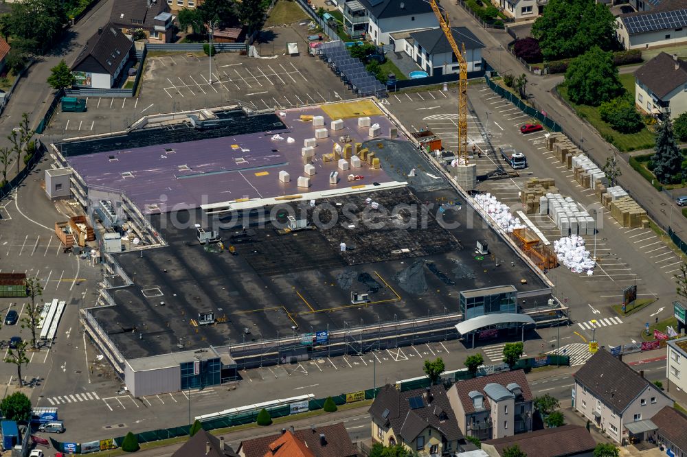 Aerial image Lahr/Schwarzwald - Construction site for the new building of a store of the supermarket Kaufland in Lahr/Schwarzwald in the state Baden-Wuerttemberg, Germany