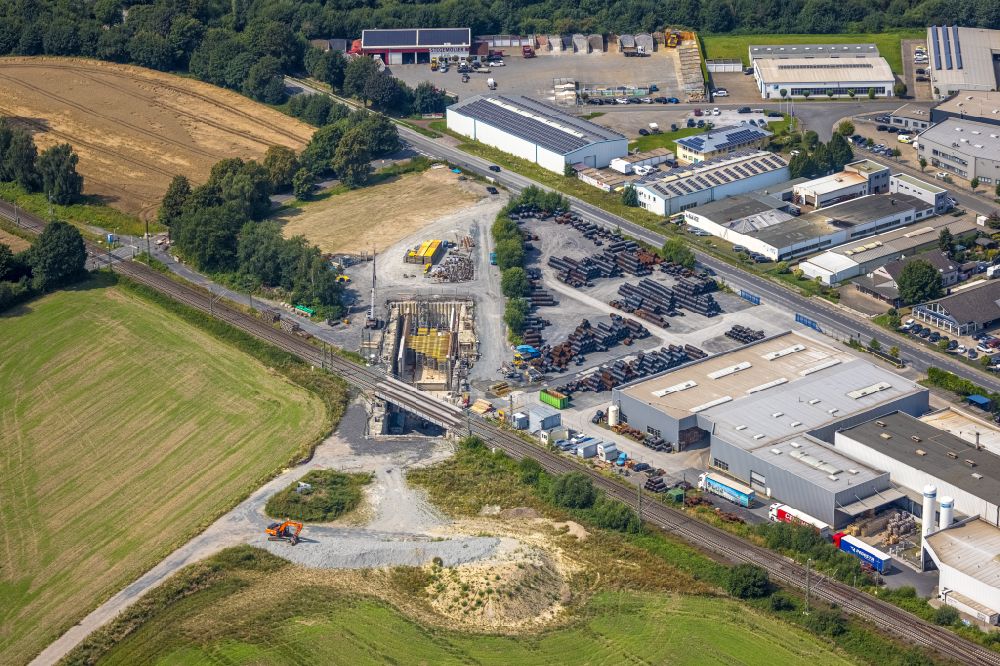 Aerial image Kamen - Construction site for the new construction of the underpass Suedkamener Spange on the street Hemsack in the district of Westick in Kamen in the Ruhr area in the state of North Rhine-Westphalia, Germany